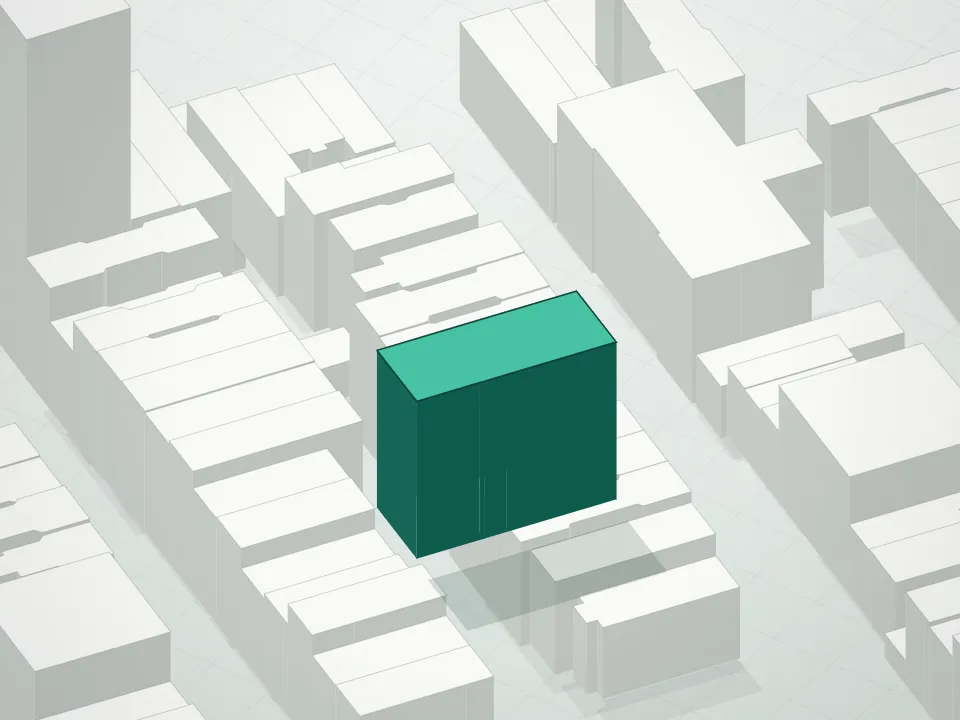3D massing drawing of Park Mansion Condominium and neighboring buildings
