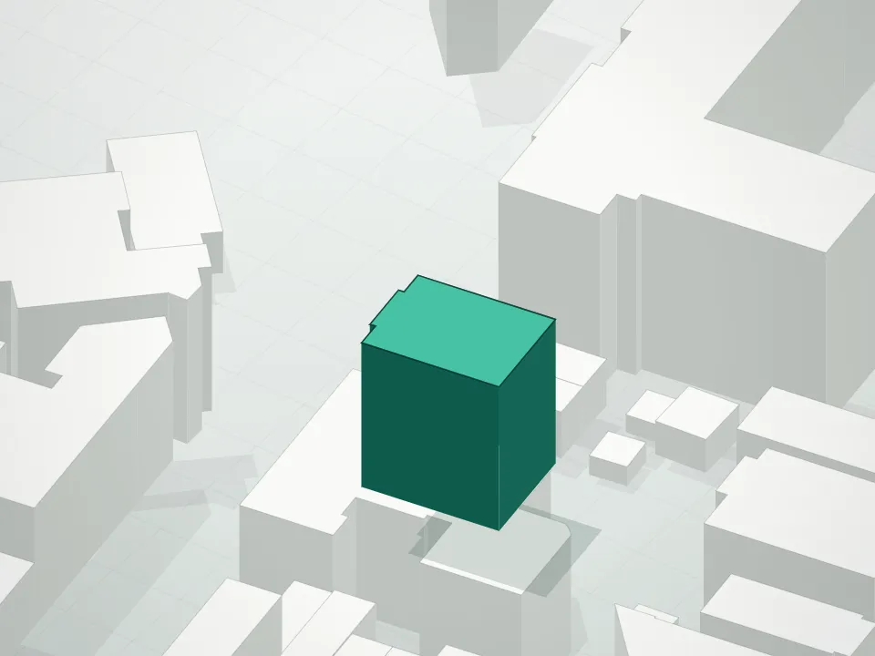 3D massing drawing of 1287 East 19th Street Condominium and neighboring buildings