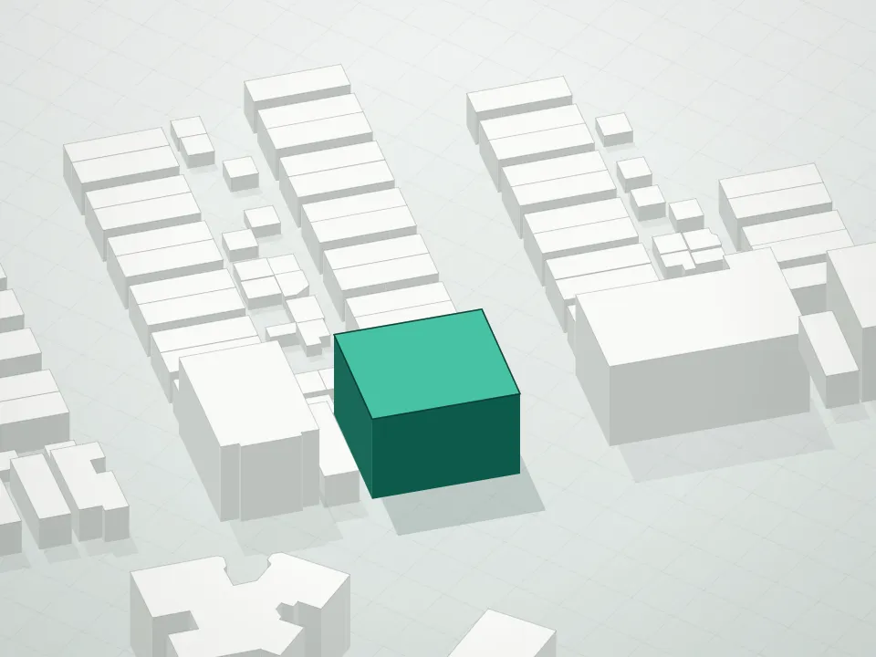 3D massing drawing of Bay Parkway Condominium and neighboring buildings