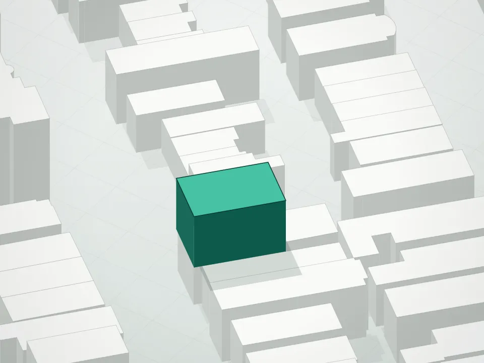 3D massing drawing of 1551 49th Street Condominium and neighboring buildings