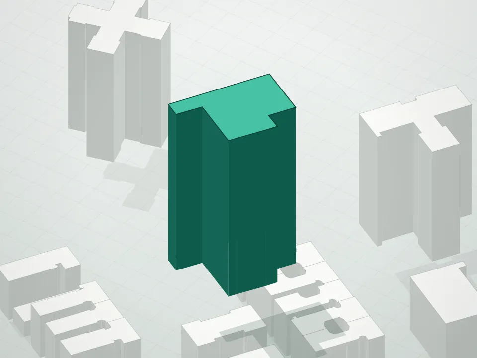 3D massing drawing of 1399 Park Avenue Condominium and neighboring buildings