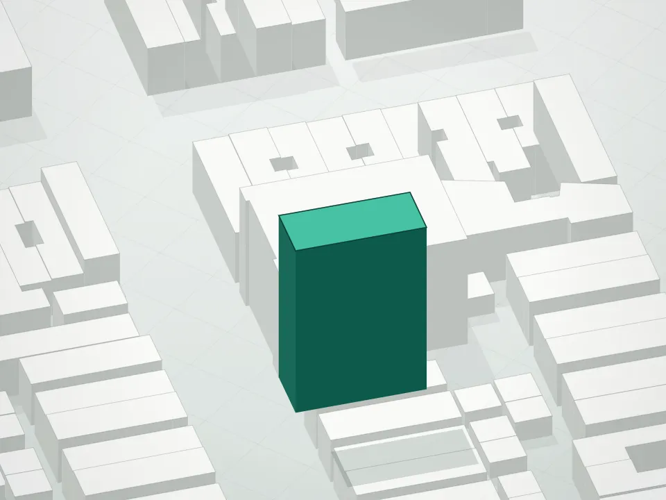 3D massing drawing of 821 45th Street Condominium and neighboring buildings