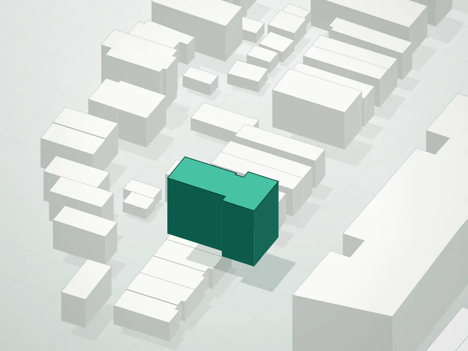 3D massing drawing of 2276 Homecrest Avenue Condominium and neighboring buildings