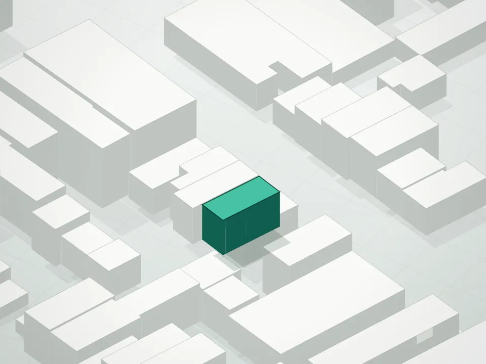 3D massing drawing of 10-18 47th Avenue Condominium and neighboring buildings