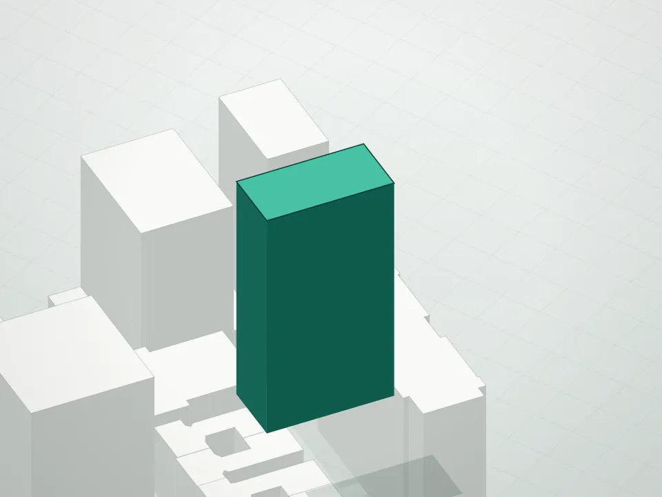 3D massing drawing of Vitre Condominium and neighboring buildings