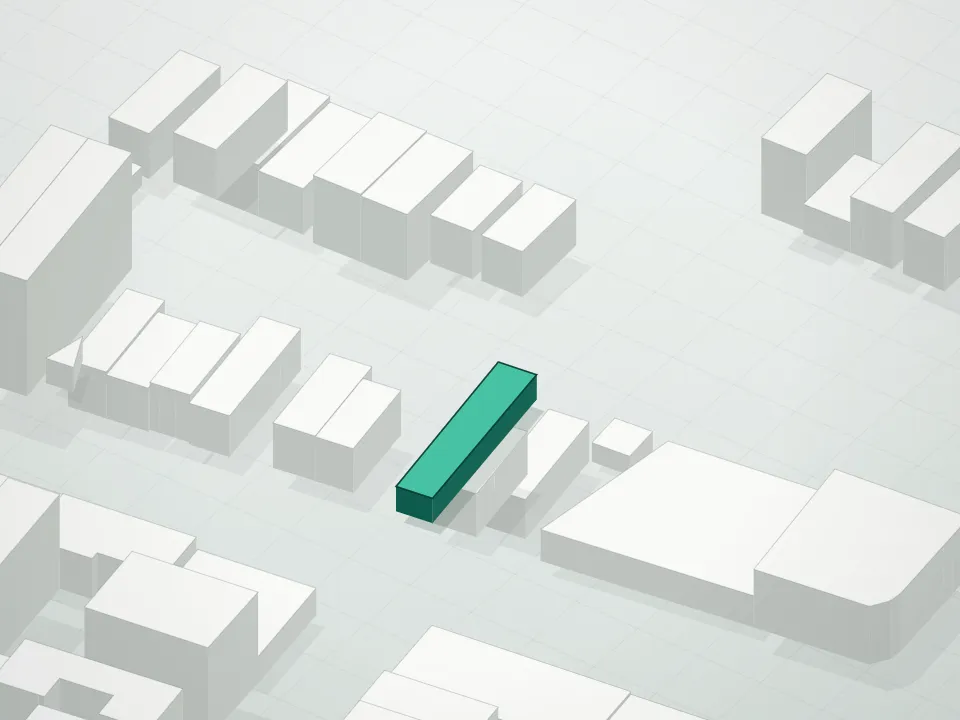 3D massing drawing of 67-19 Roosevelt Avenue Condominium and neighboring buildings