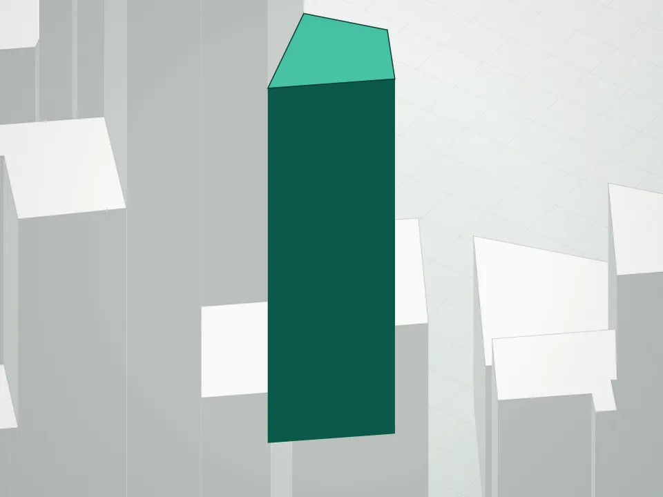 3D massing drawing of Pearl On The Park Condominium and neighboring buildings