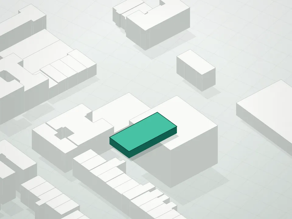 3D massing drawing of 44th Drive Condominium and neighboring buildings