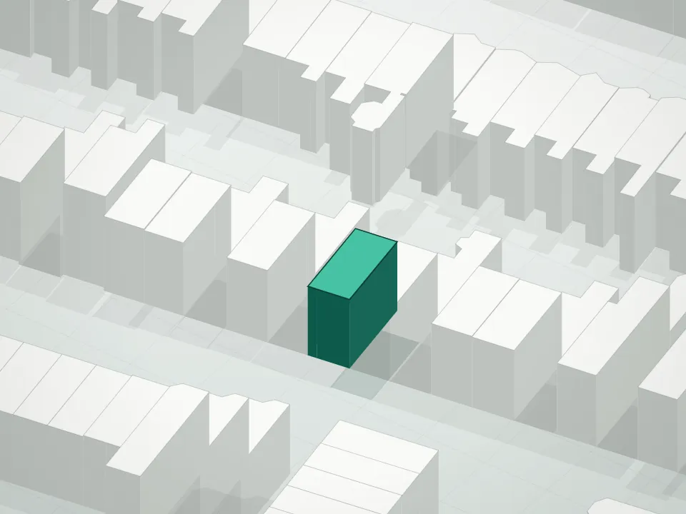 3D massing drawing of 43 Halsey Street Condominium and neighboring buildings