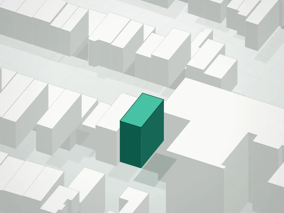 3D massing drawing of 368 Gates Avenue Condominium and neighboring buildings