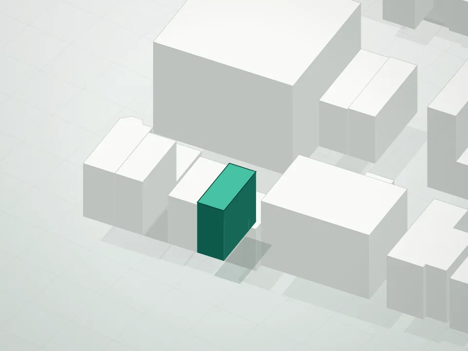 3D massing drawing of 664 Lafayette Avenue Condominium and neighboring buildings