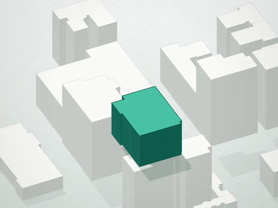 3D massing drawing of 1010 Park Avenue Condominium and neighboring buildings