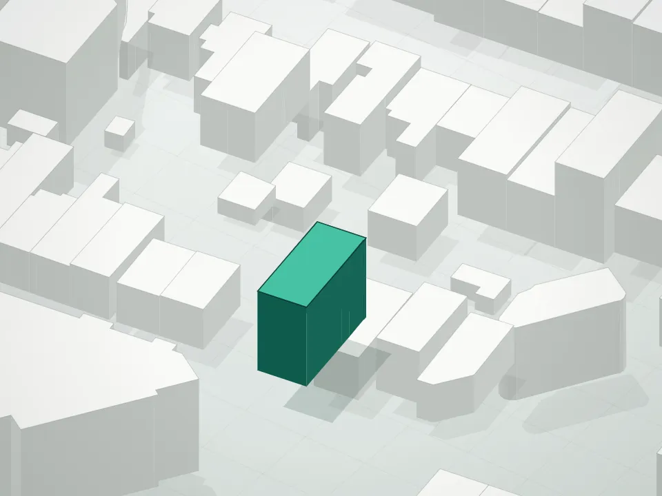 3D massing drawing of 251 Withers Street Condominium and neighboring buildings