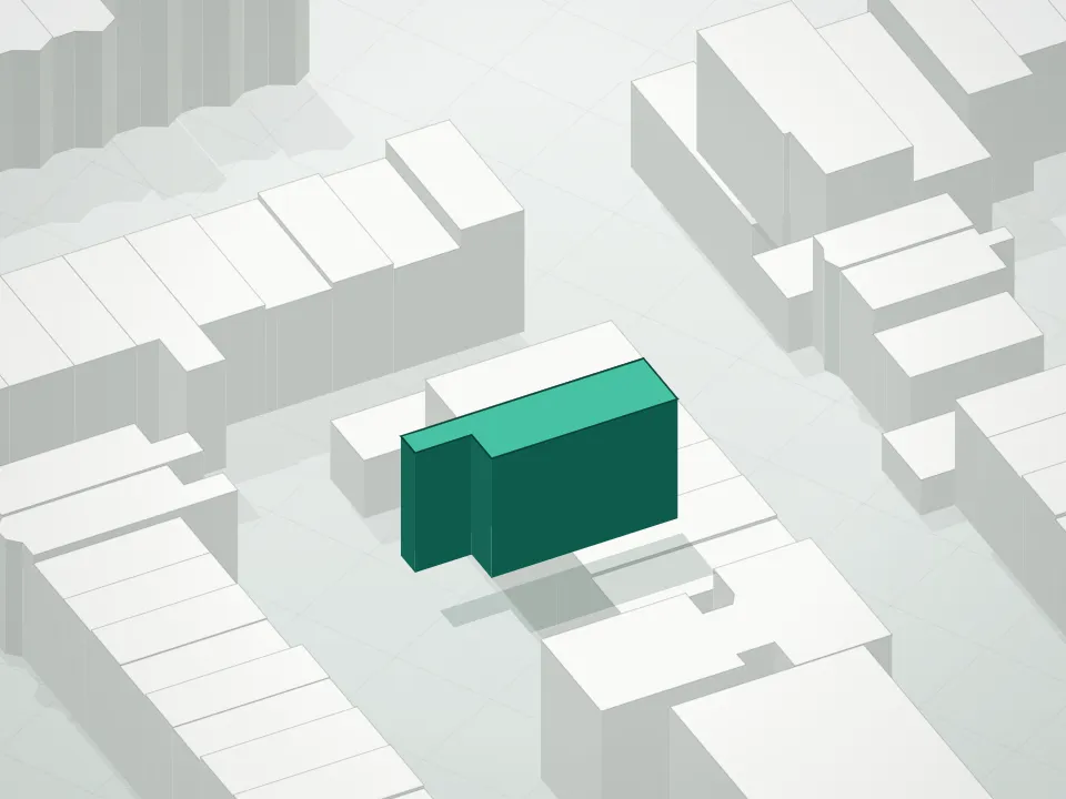 3D massing drawing of 84 Sterling Place Condominium and neighboring buildings