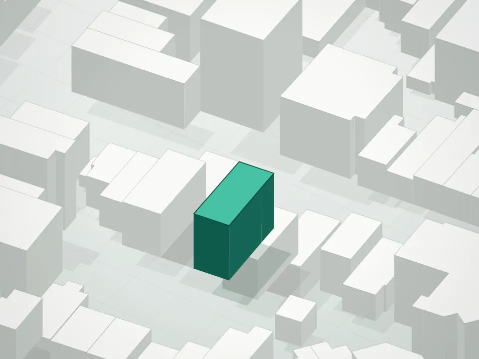 3D massing drawing of Miramar Ii Condominium and neighboring buildings