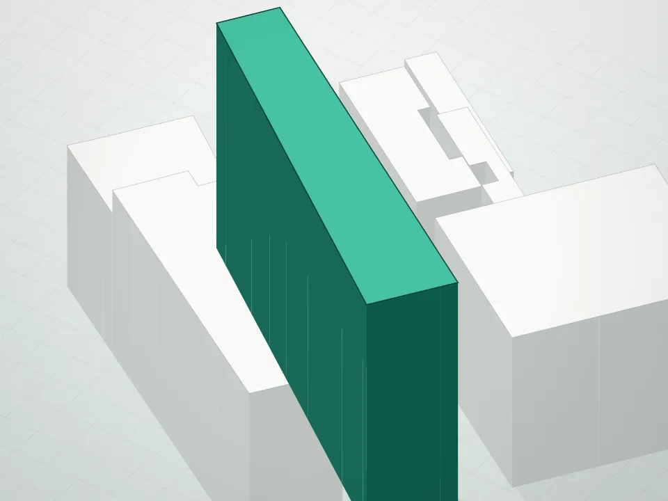 3D massing drawing of 108 Leonard Condominium and neighboring buildings