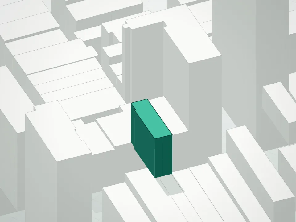 3D massing drawing of 391 Broadway Condominium and neighboring buildings