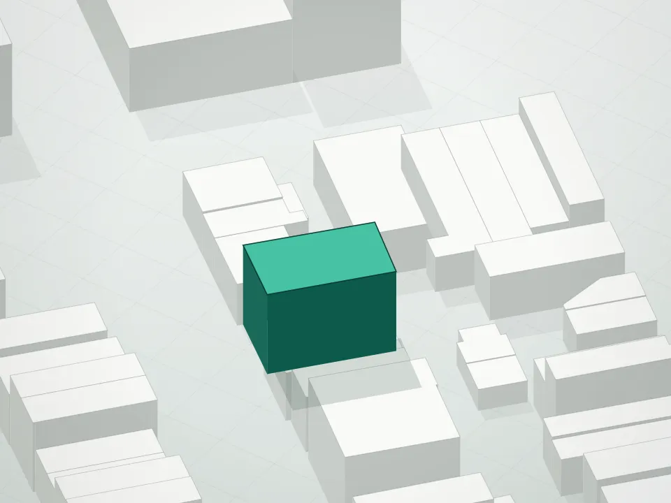 3D massing drawing of 1415 46th Street Condominium and neighboring buildings