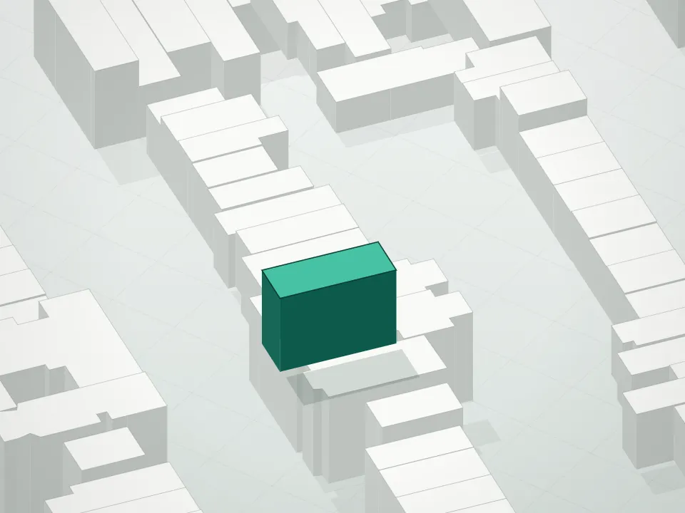 3D massing drawing of 359 7th Street Condominium and neighboring buildings