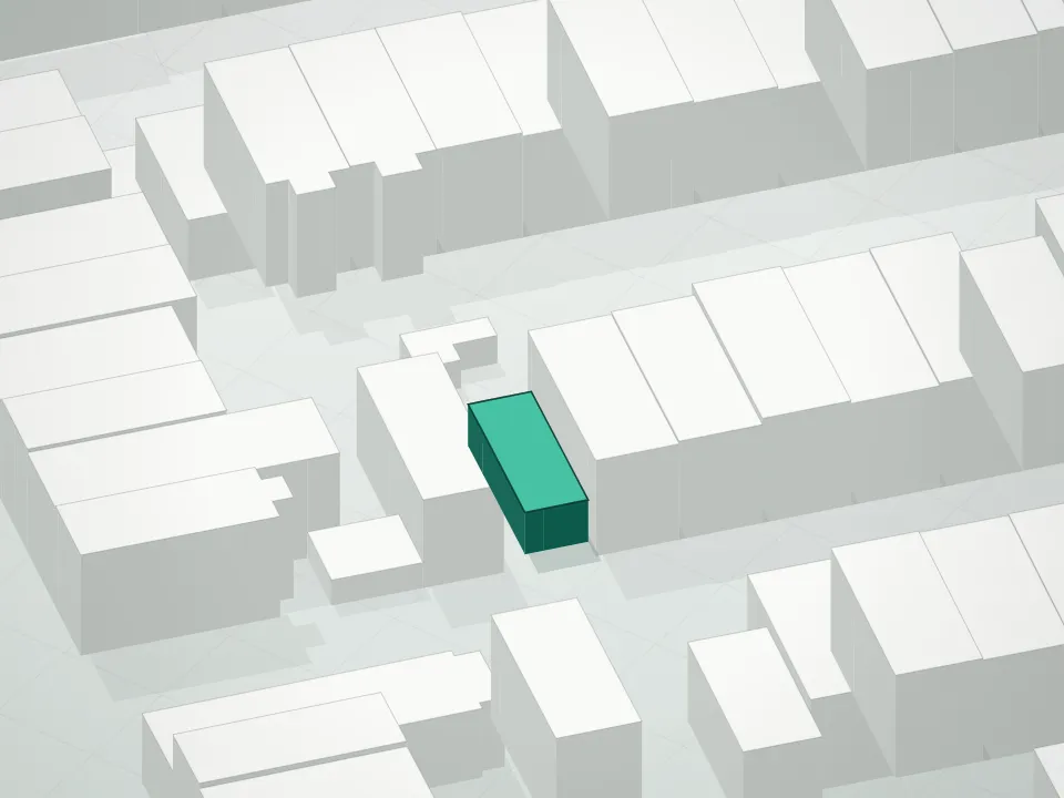 3D massing drawing of 755 Hart Street Condominium and neighboring buildings