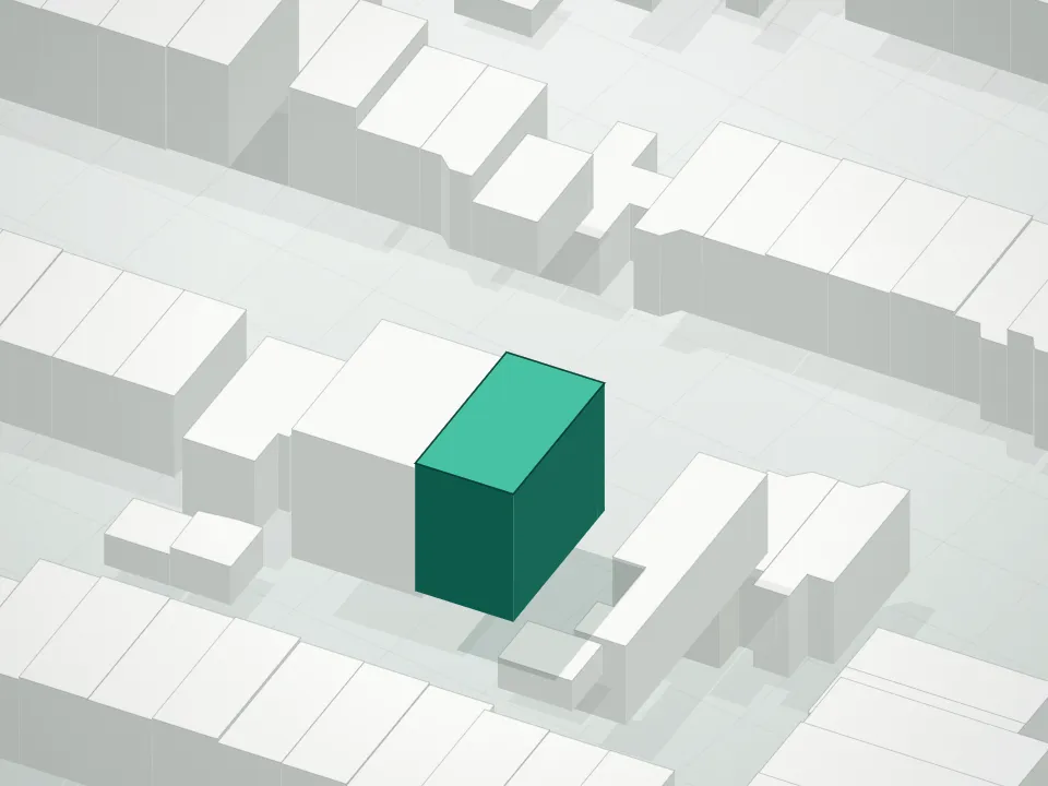 3D massing drawing of 854 Putnam Avenue Condominium and neighboring buildings