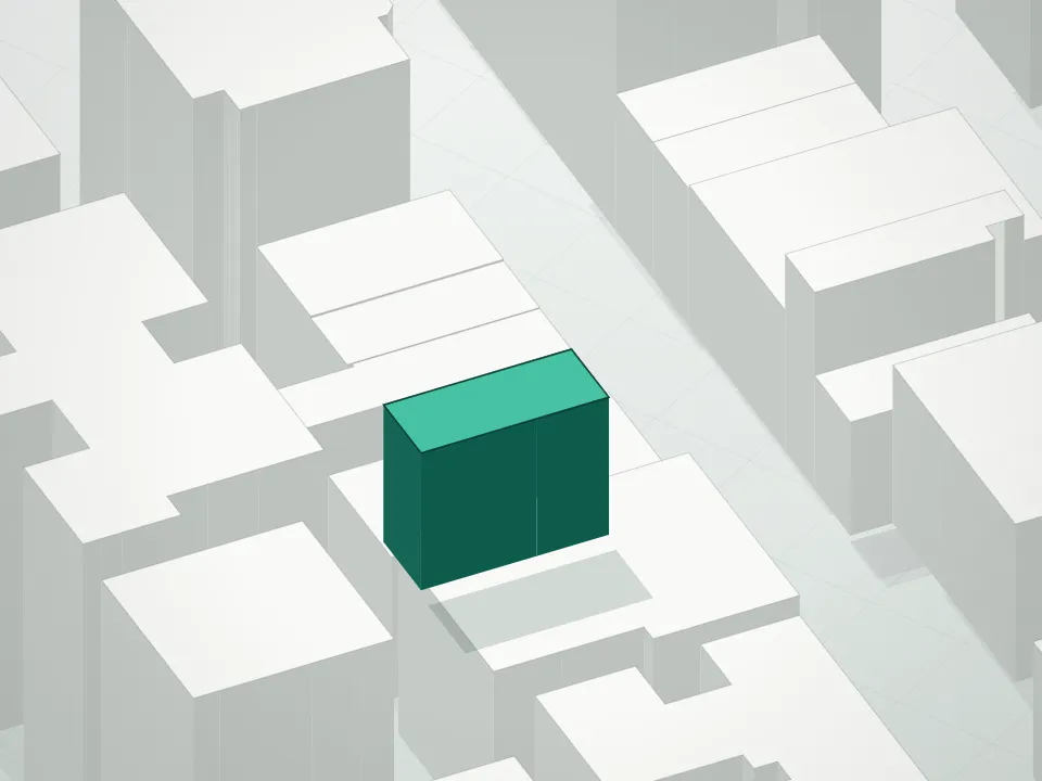 3D massing drawing of 336 E. 54th Street Condominium and neighboring buildings