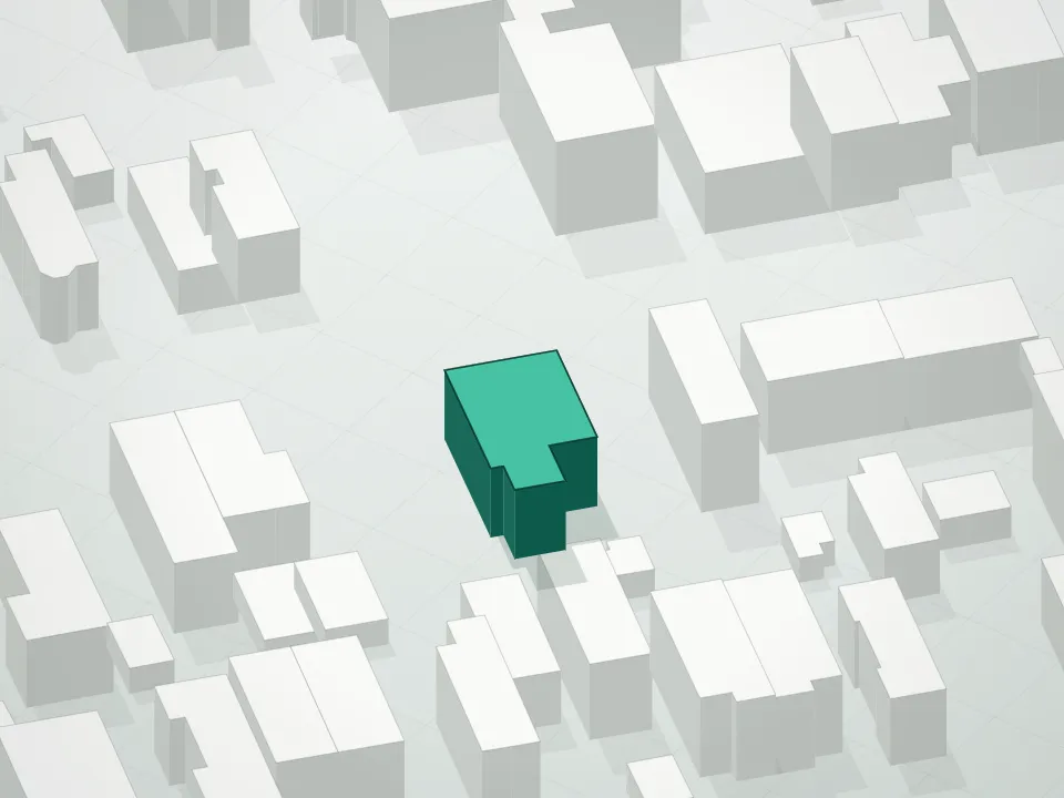 3D massing drawing of 73 Bay 47th Street Condominium and neighboring buildings