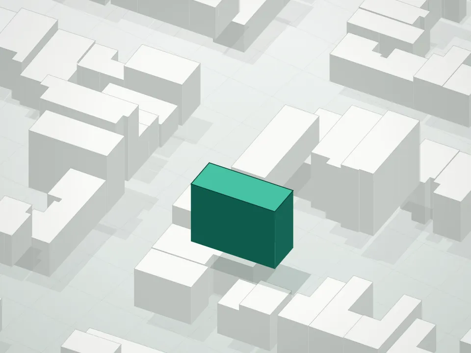 3D massing drawing of 320 Humboldt Street Condominium and neighboring buildings