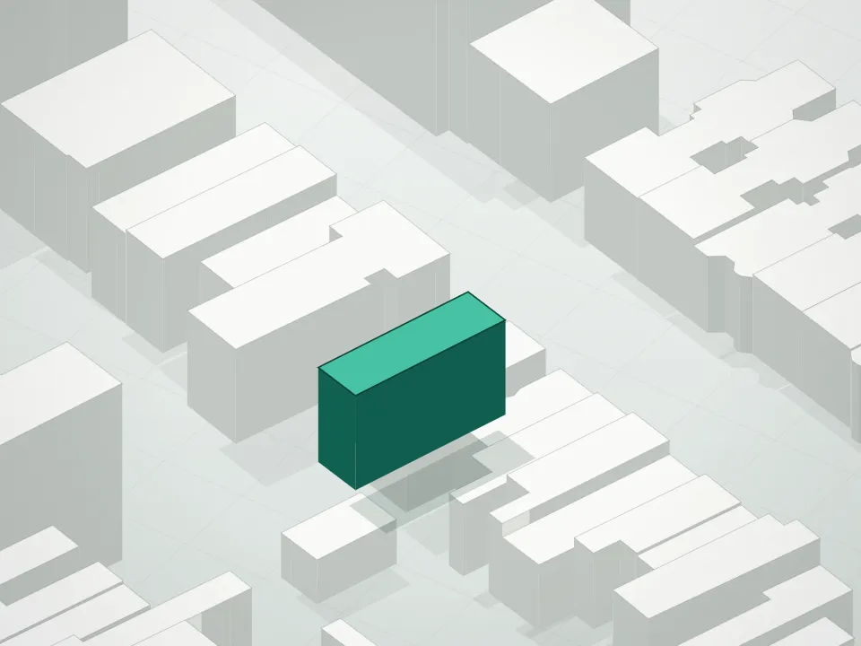 3D massing drawing of 578 Sterling Place Condominium and neighboring buildings