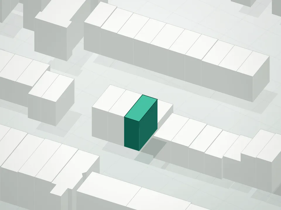 3D massing drawing of 521 Greene Avenue Condominium and neighboring buildings