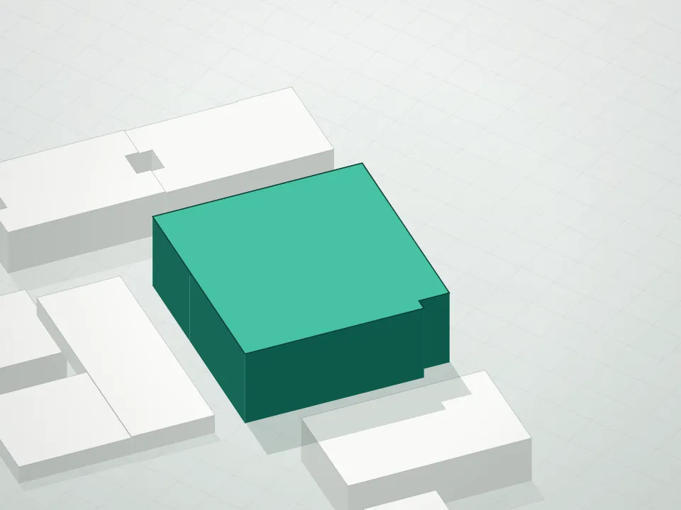 3D massing drawing of Leavitt Tower Condominium and neighboring buildings