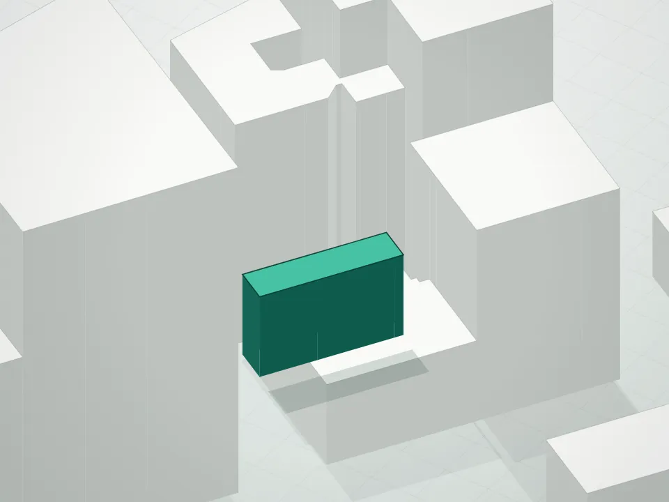 3D massing drawing of 207 West 75th Street Condominium and neighboring buildings