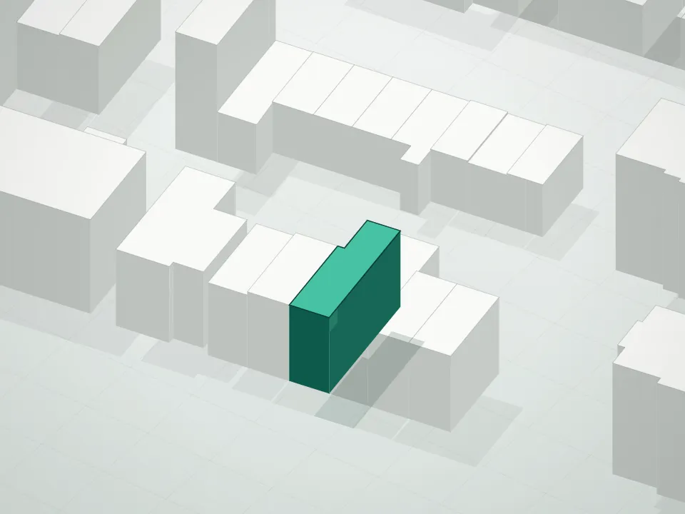 3D massing drawing of 675 Lafayette Avenue Condominium and neighboring buildings
