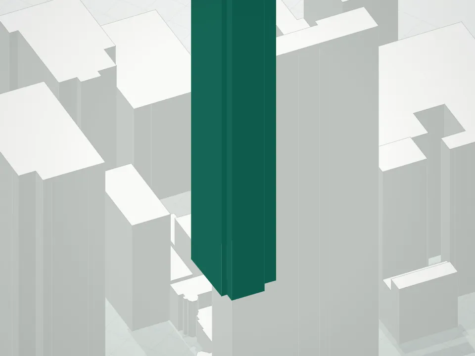 3D massing drawing of 277 Fifth Avenue Condominium and neighboring buildings