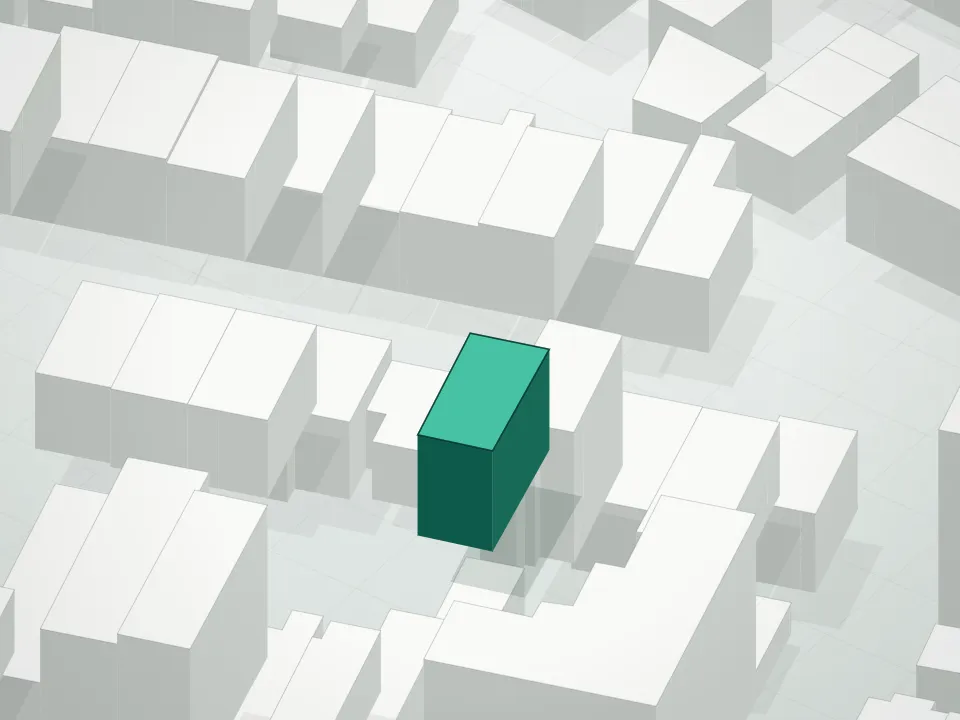 3D massing drawing of 290 Powers Street Condominium and neighboring buildings