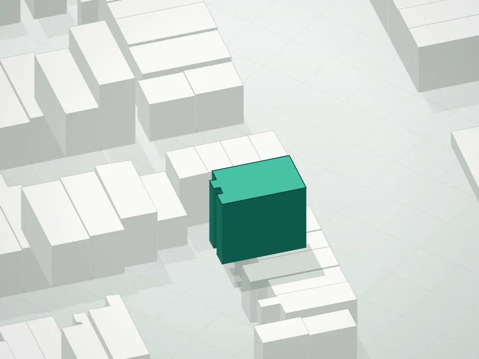 3D massing drawing of 1370 Bushwick Avenue Condominium and neighboring buildings