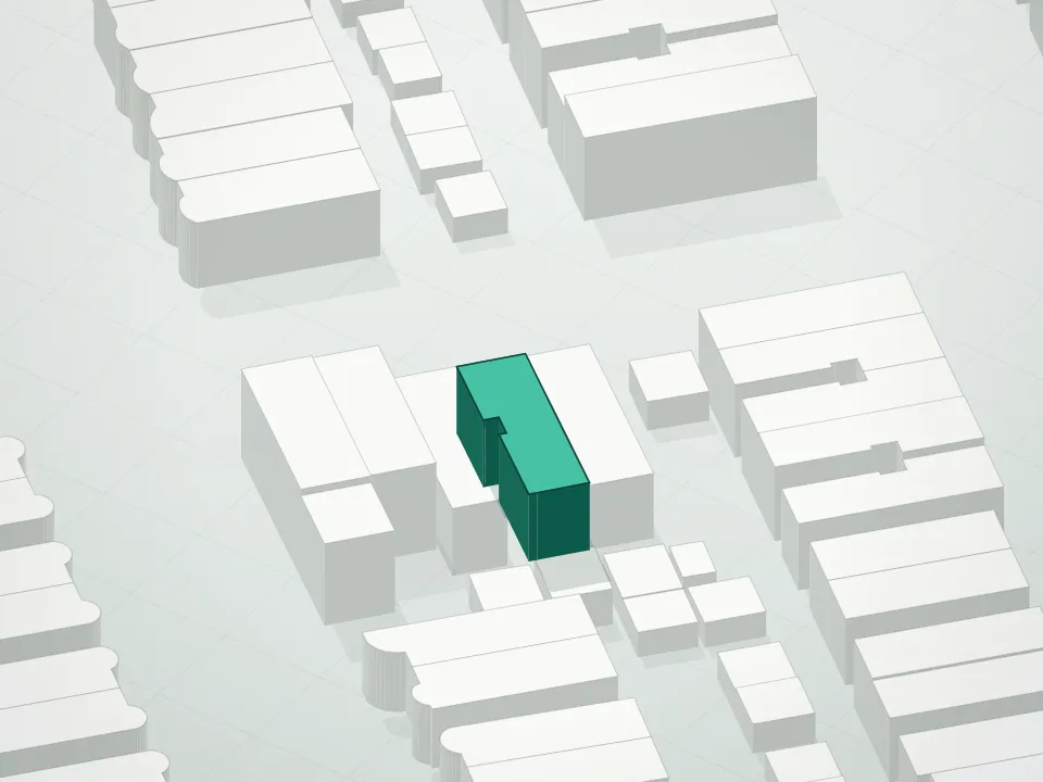 3D massing drawing of 5415 9th Avenue Condominium and neighboring buildings