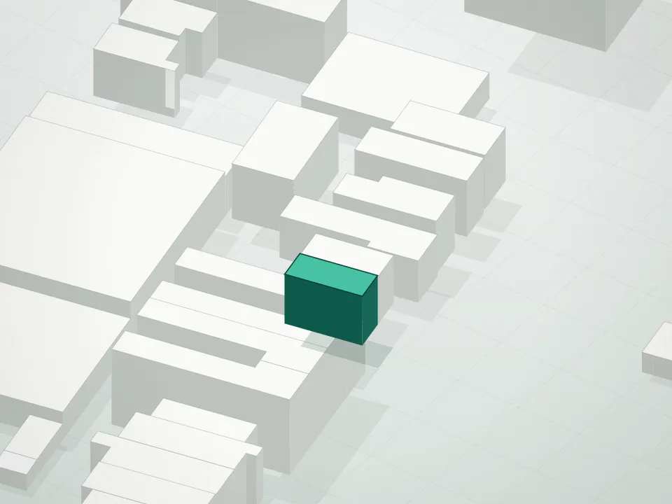 3D massing drawing of 210 & 216 Pulaski Street Condominium and neighboring buildings