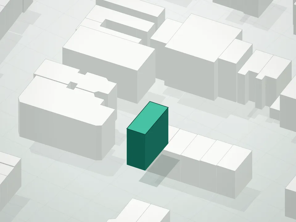 3D massing drawing of 59 Quincy Street Condominium and neighboring buildings