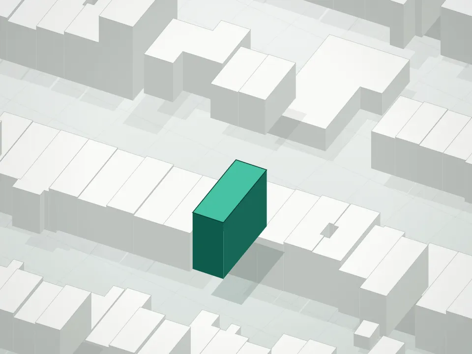 3D massing drawing of 686 Macdonough Street Condominium and neighboring buildings