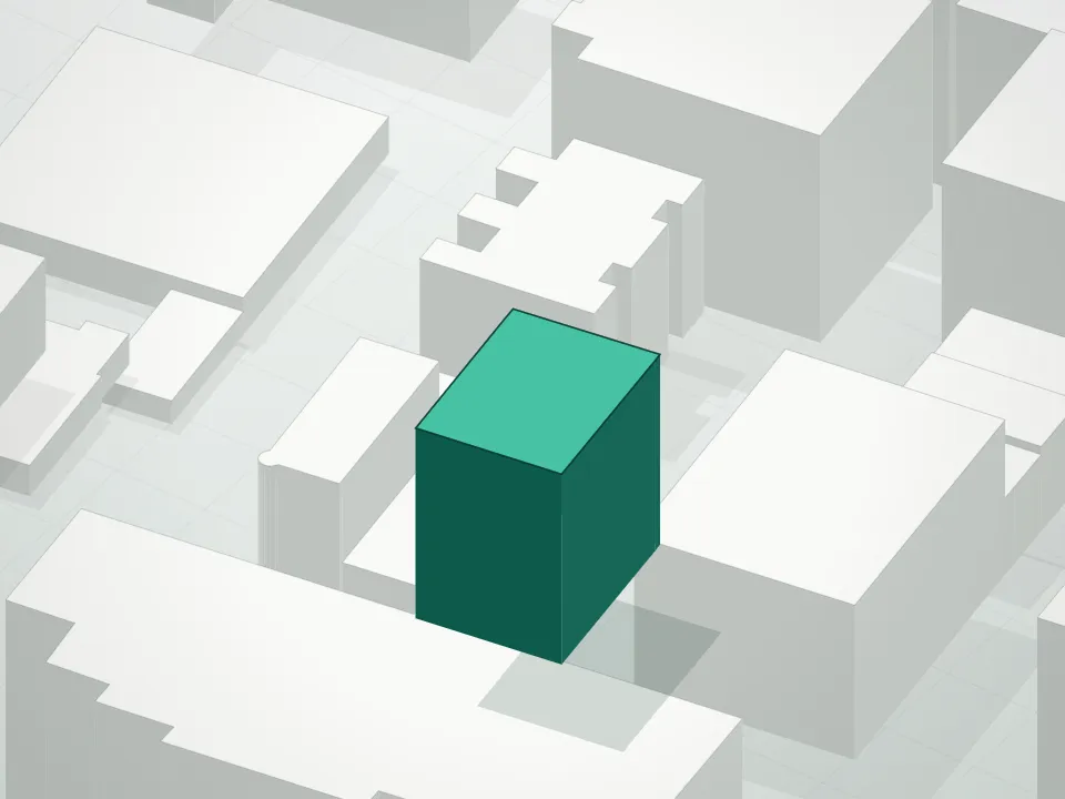 3D massing drawing of Clinton House Condominium and neighboring buildings