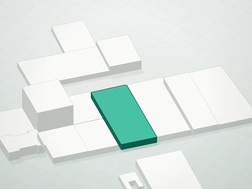 3D massing drawing of Smyth Condominium and neighboring buildings
