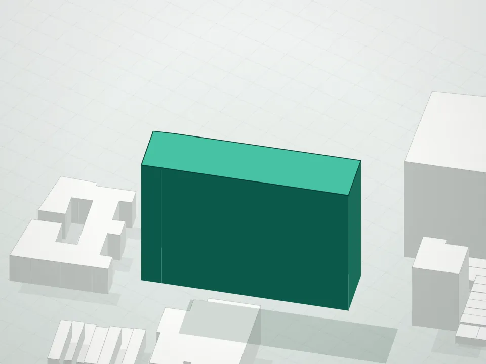 3D massing drawing of Tangram House South Condominium and neighboring buildings