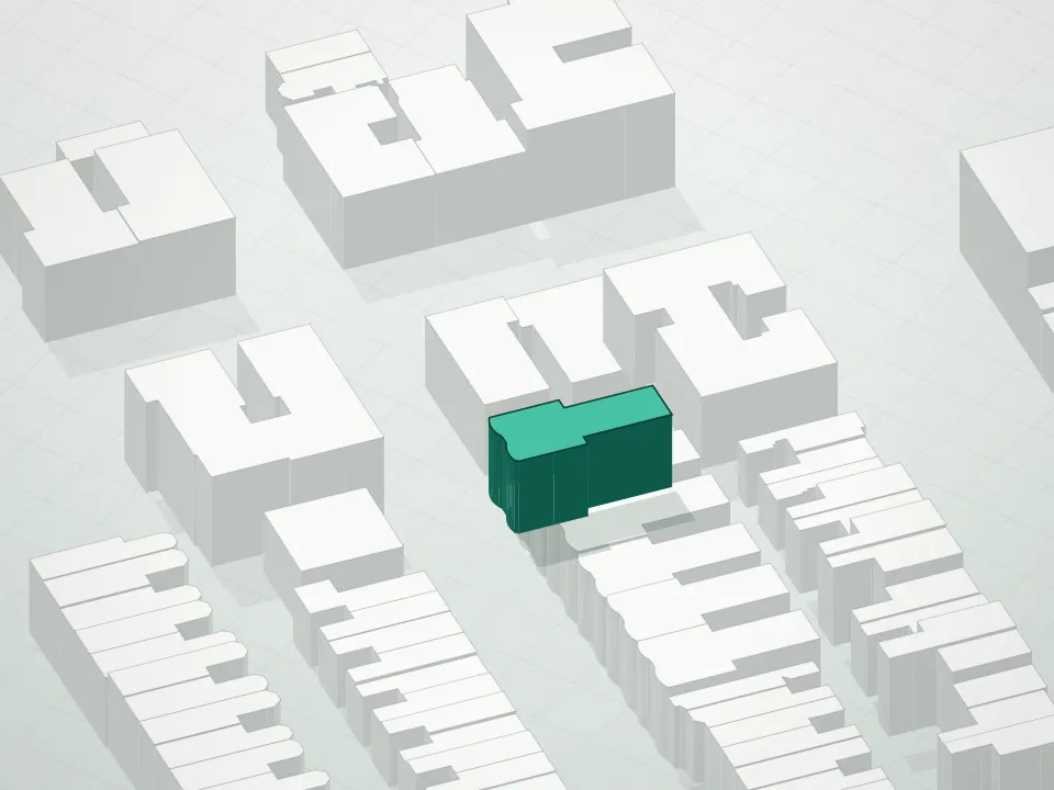 3D massing drawing of 539 4th Street Condominium and neighboring buildings