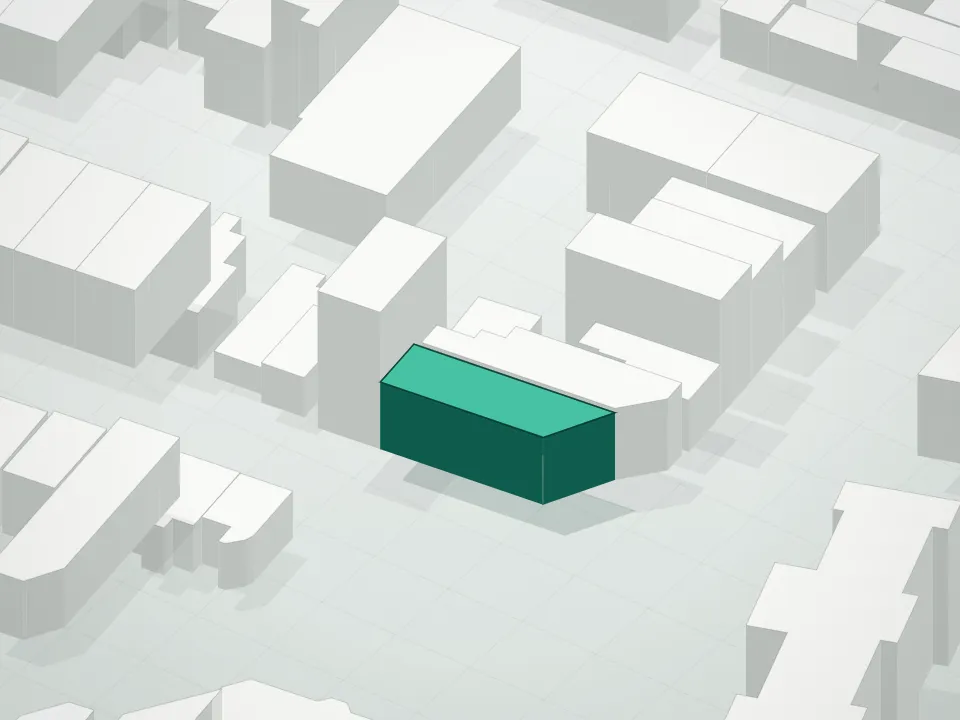 3D massing drawing of Beacon At Garvies Point Condominium And Mandatory Membership In Garvies Et Al and neighboring buildings