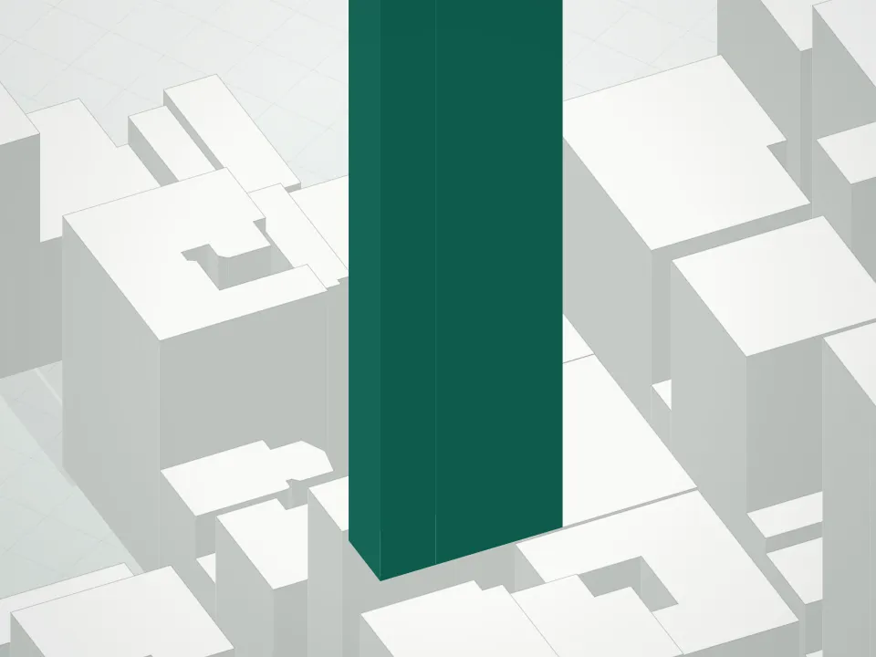 3D massing drawing of 30 E 31 Condominium and neighboring buildings