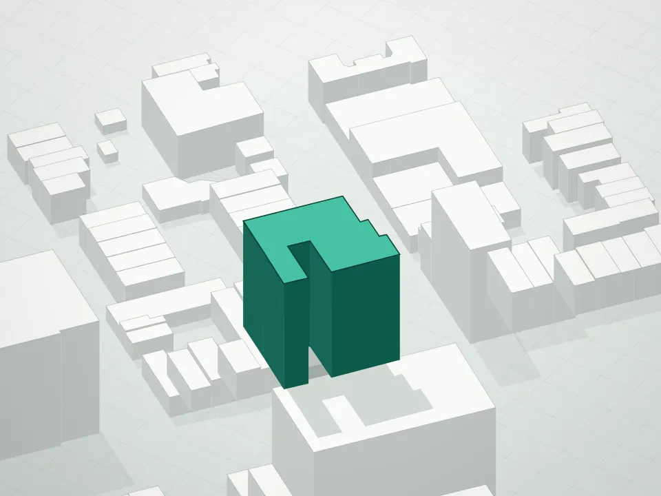 3D massing drawing of 554 4th Avenue Condominium and neighboring buildings