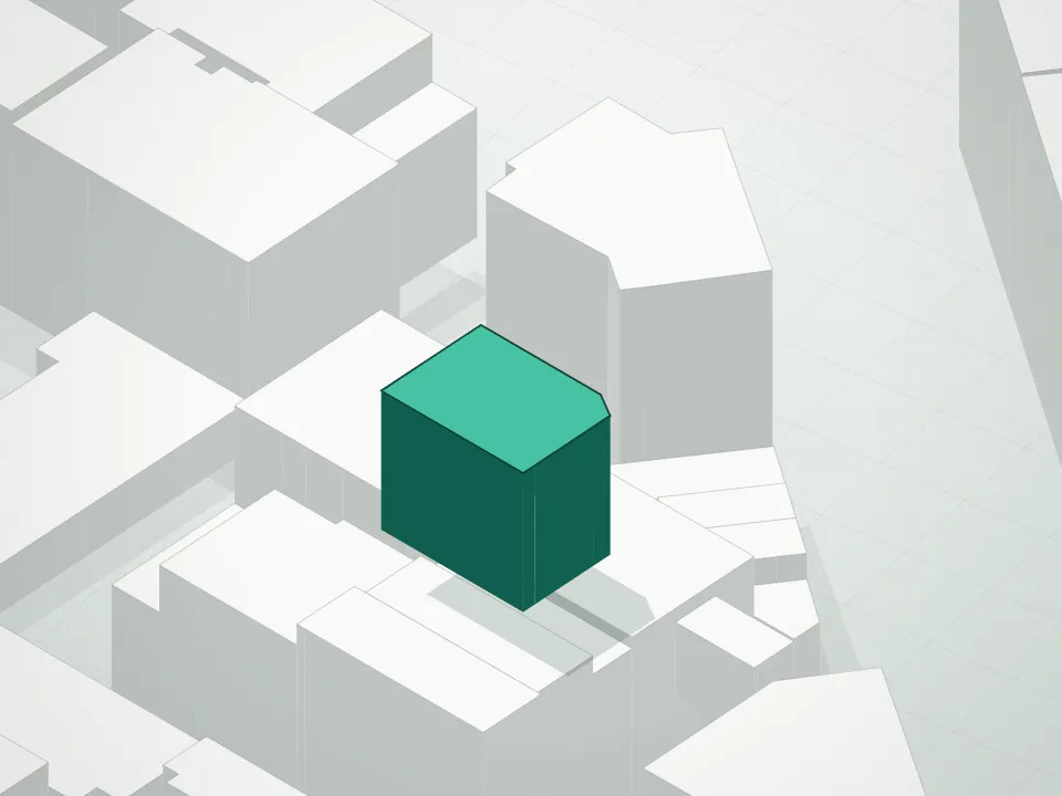 3D massing drawing of 465 Washington Street Condominium and neighboring buildings