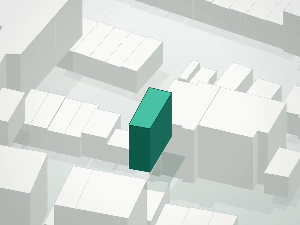 3D massing drawing of 55 Maspeth Avenue Condominium and neighboring buildings