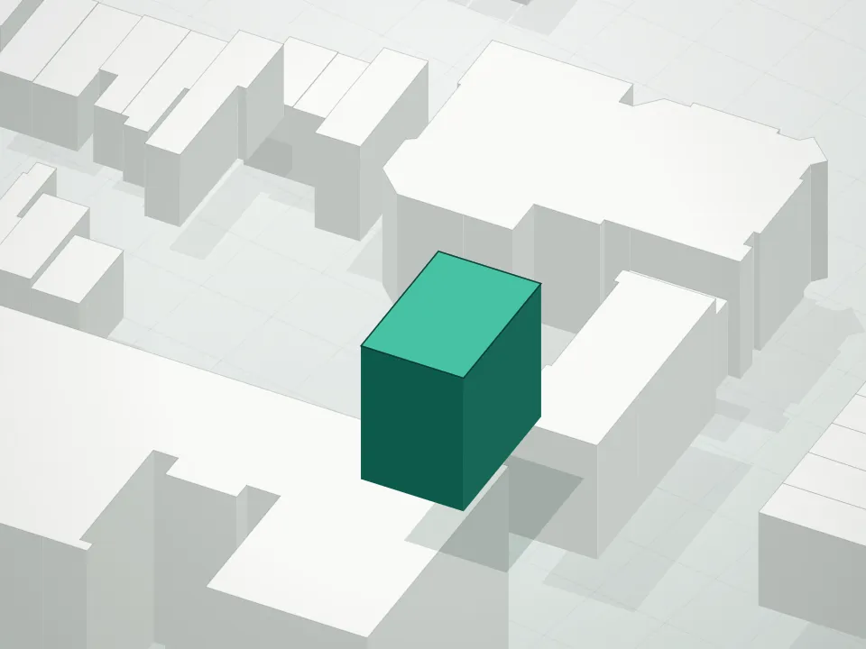 3D massing drawing of 399 Gates Avenue Condominium and neighboring buildings